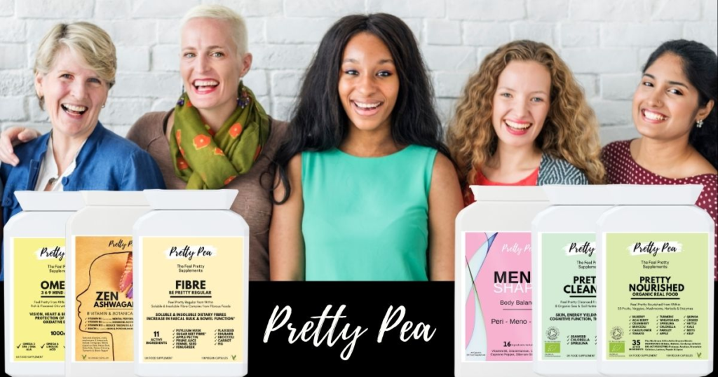 - Pretty Pea Women in 30's, 40s and 50's enjoying range of Pretty Pea supplements for digestion, menopause and wellness