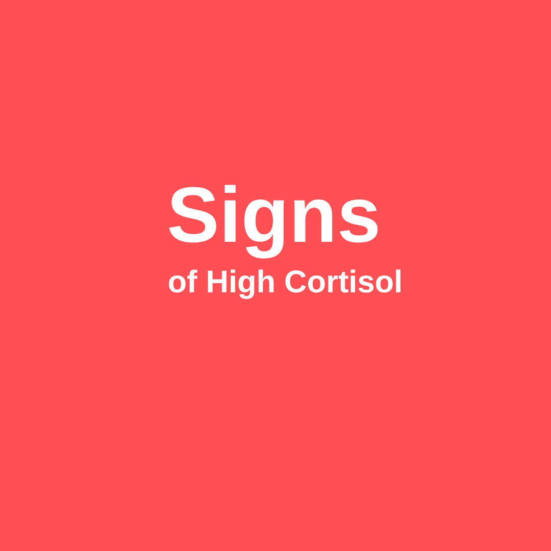 - Pretty Pea Title card: 'Signs of High Cortisol' on a red background, indicating content about cortisol indicators (informational)