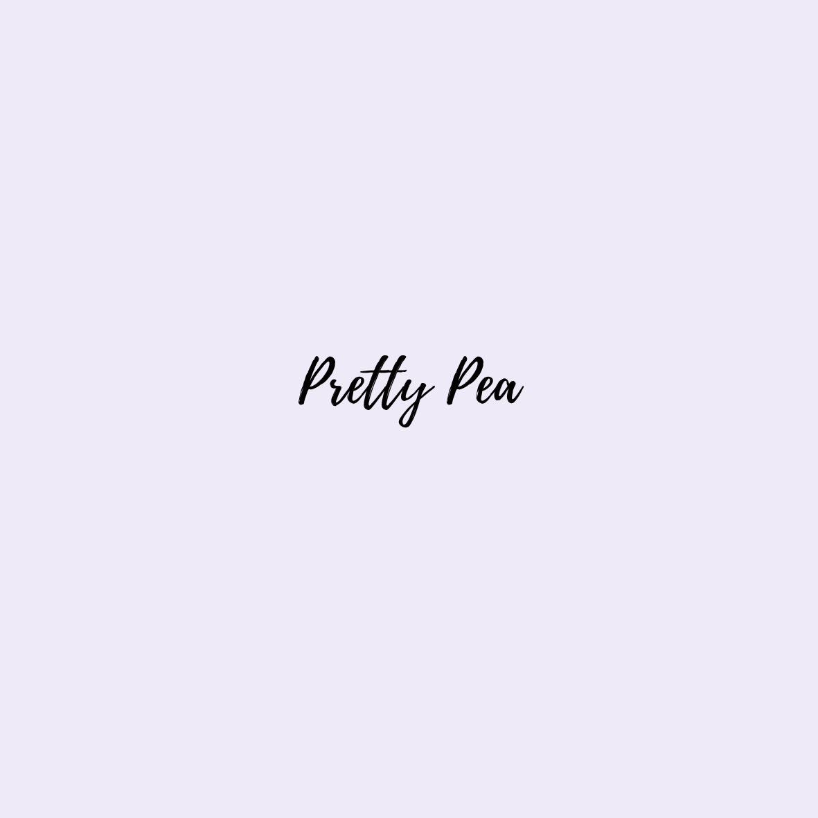 Brand logo reading 'Pretty Pea' in script on a soft lavender background